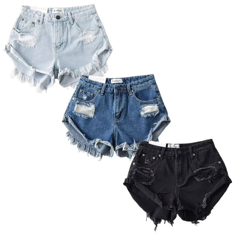 

High Waist Denim orts Women's Summer 2023 Design Slimming Versatile Hole Design Tee Colors Wide Leg Jeans orts