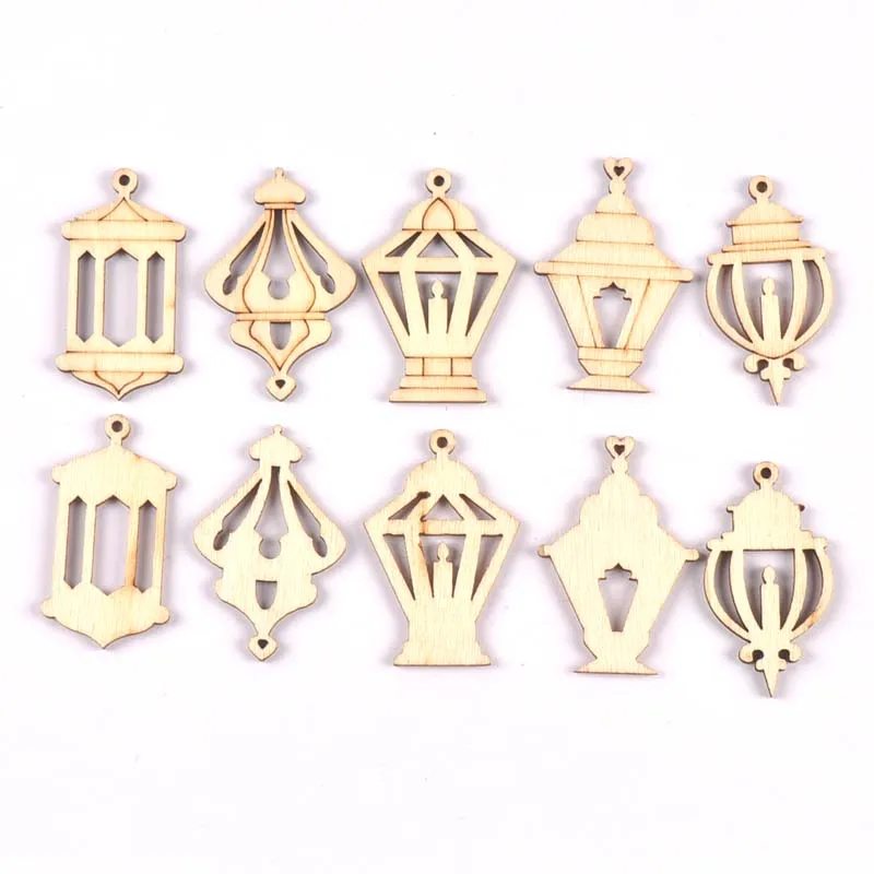 25pcs 2.5x4cm Wood Ramadan Decoration Eid Banner Mubarak Craft Lantern for Hanging Ornament Pendant Islam Muslim Party CP3420