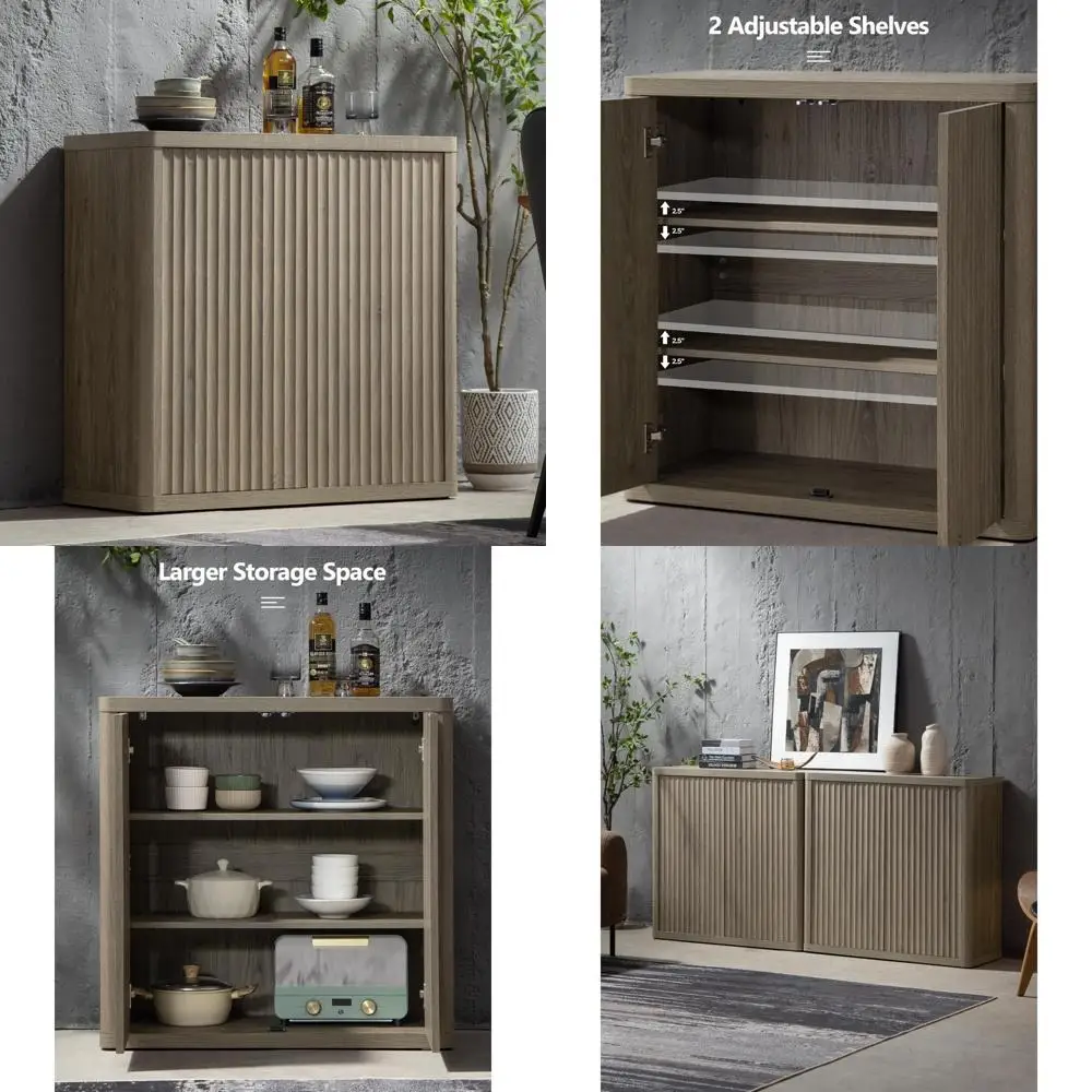 

Современный рифленый буфет с местом для хранения вещей и дверцами, медиаконсоль высотой 34,6 для стиля середины века