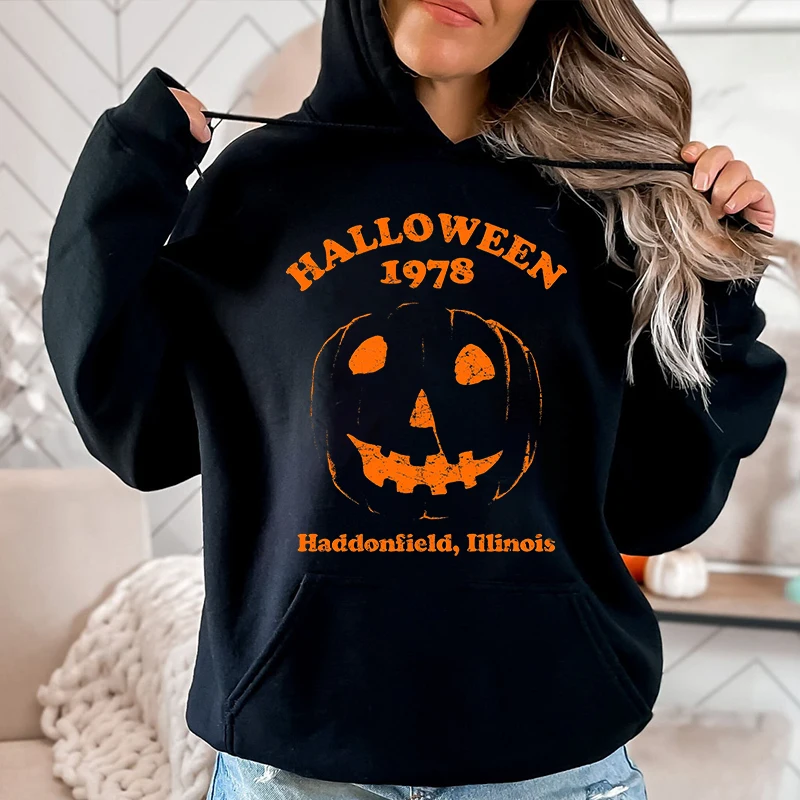 

Halloween 1978 Printed Women's Autumn and Winter Hoodies Plus Velvet Sweater Loose Tops