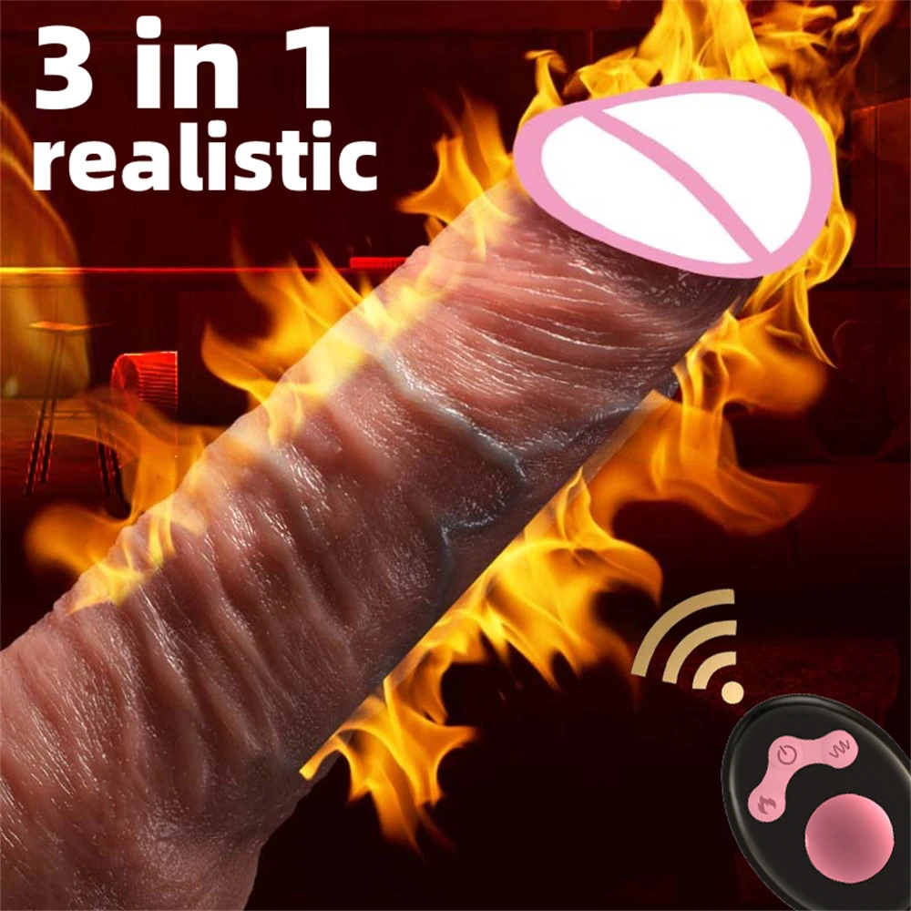 Sex Toys Thrusting Dildo Vibrator 3 in1 Heated Realistic Dildo with 360° Rotation for Clit G Spot Anus Vagina Orgasm Stimulation