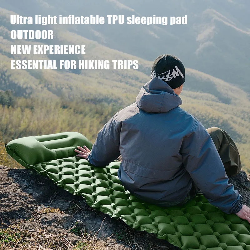 

Outdoor Camping Inflatable Mattress Sleeping Pad With Pillows Ultralight Air Mat Built In Inflator Pump Hiking