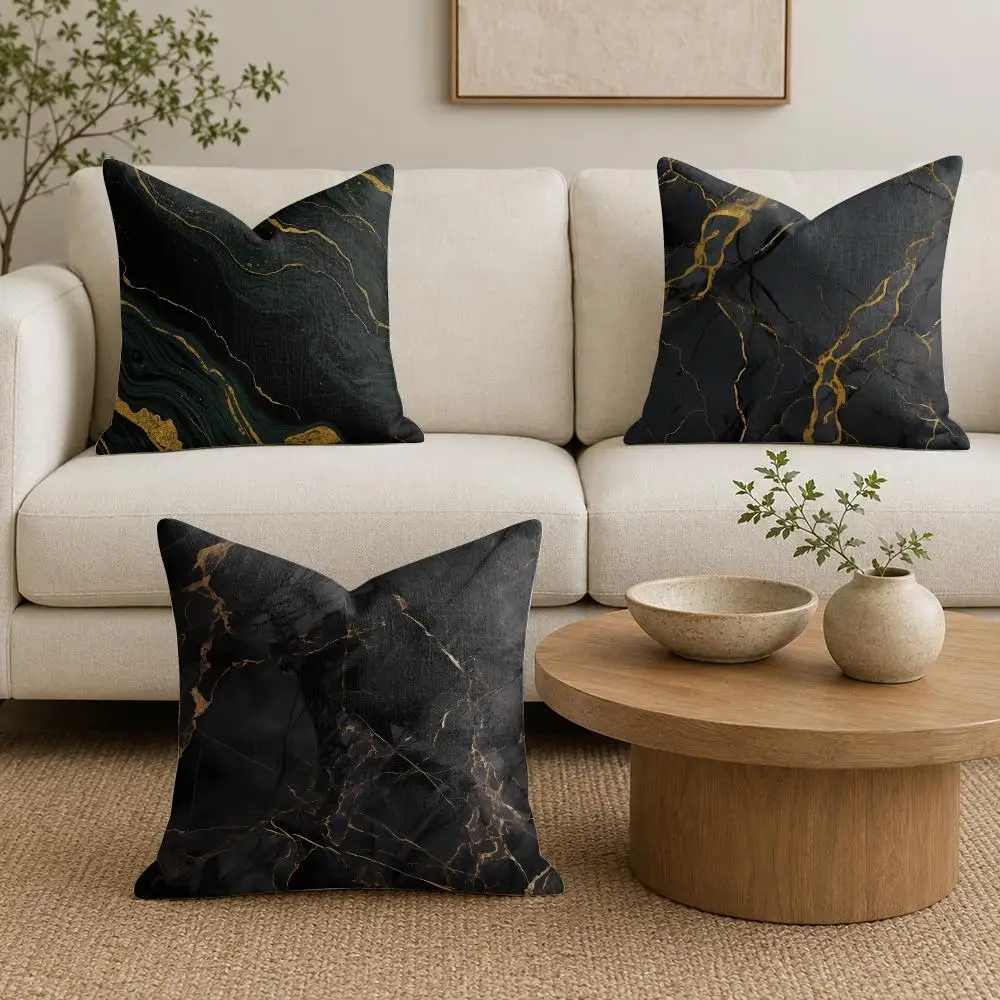 Black Gold Fluid Marble Cushion Cover Plush Fabric Soft Double-Sided Printed Sofa Warm Winter Home Gift Pillow Cover