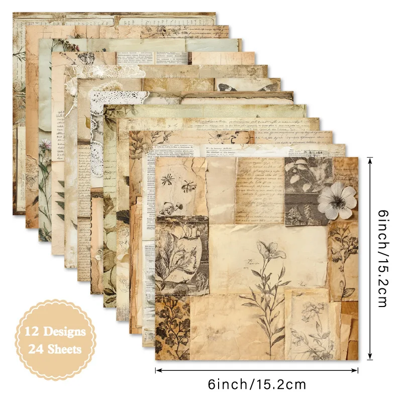 Neutral Vintage Botanical Butterfly Old Script Print 6x6 Scrapbook Paper Pad Cardstock DIY Journal Craft Album Handmade Decor
