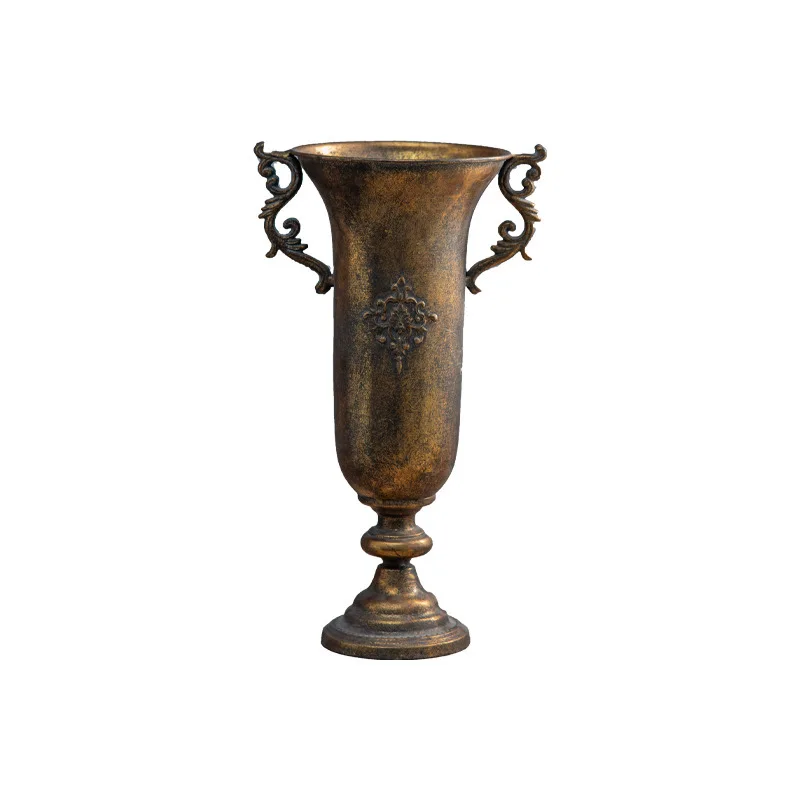 

European retro vase ornament, living room model room, gold wrought iron flower arrangement, light luxury soft jewelry