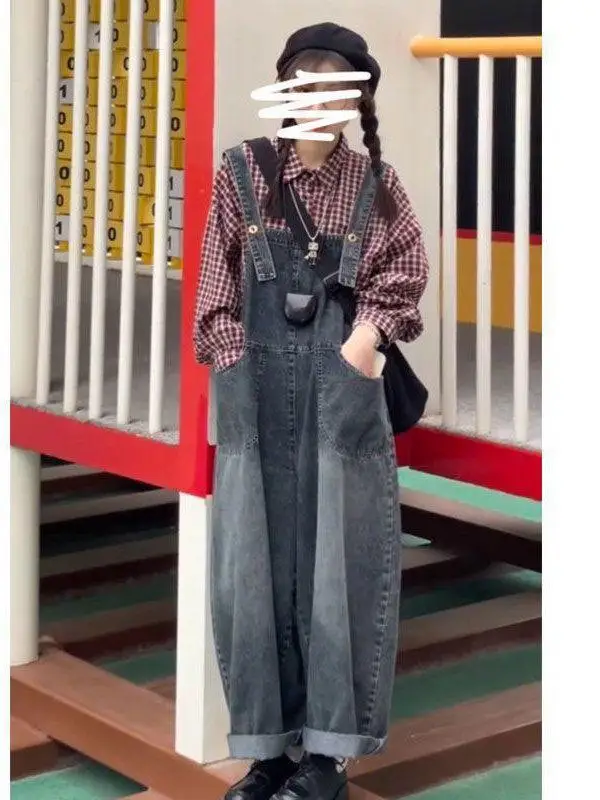 

plus Size Denim Overalls Women's Vintage Sle High Waist Wide Leg Jumpsuit Spring Autumn Loose Fit Anti-Aging for Heavy Sister