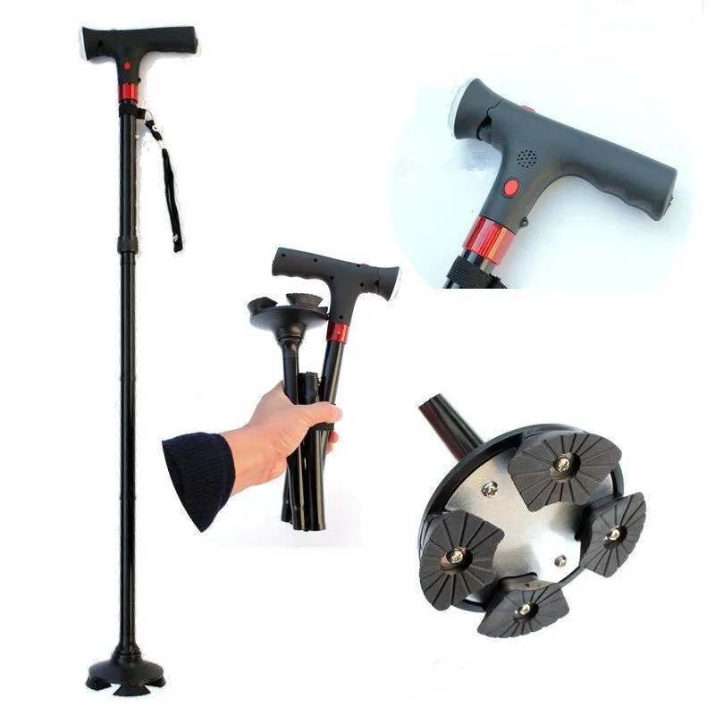 Smart Cane Four-Legged Anti-Slip Aluminum Alloy Walking Stick With Lamp Folding Walking Stick For The Elderly