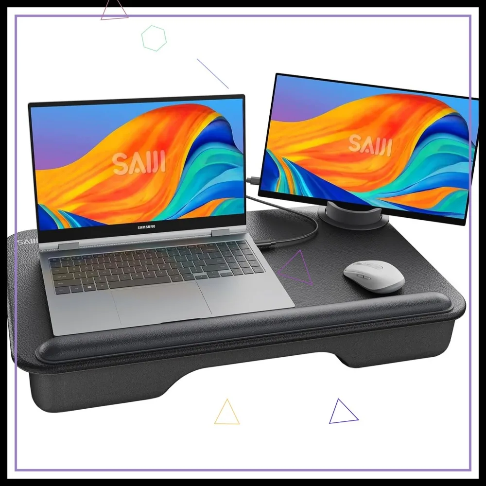 

Lightweight Lap Desk for 17" Laptops with Cushion, Wrist Pad, and Monitor Holder - Ideal for Home Office and Gaming