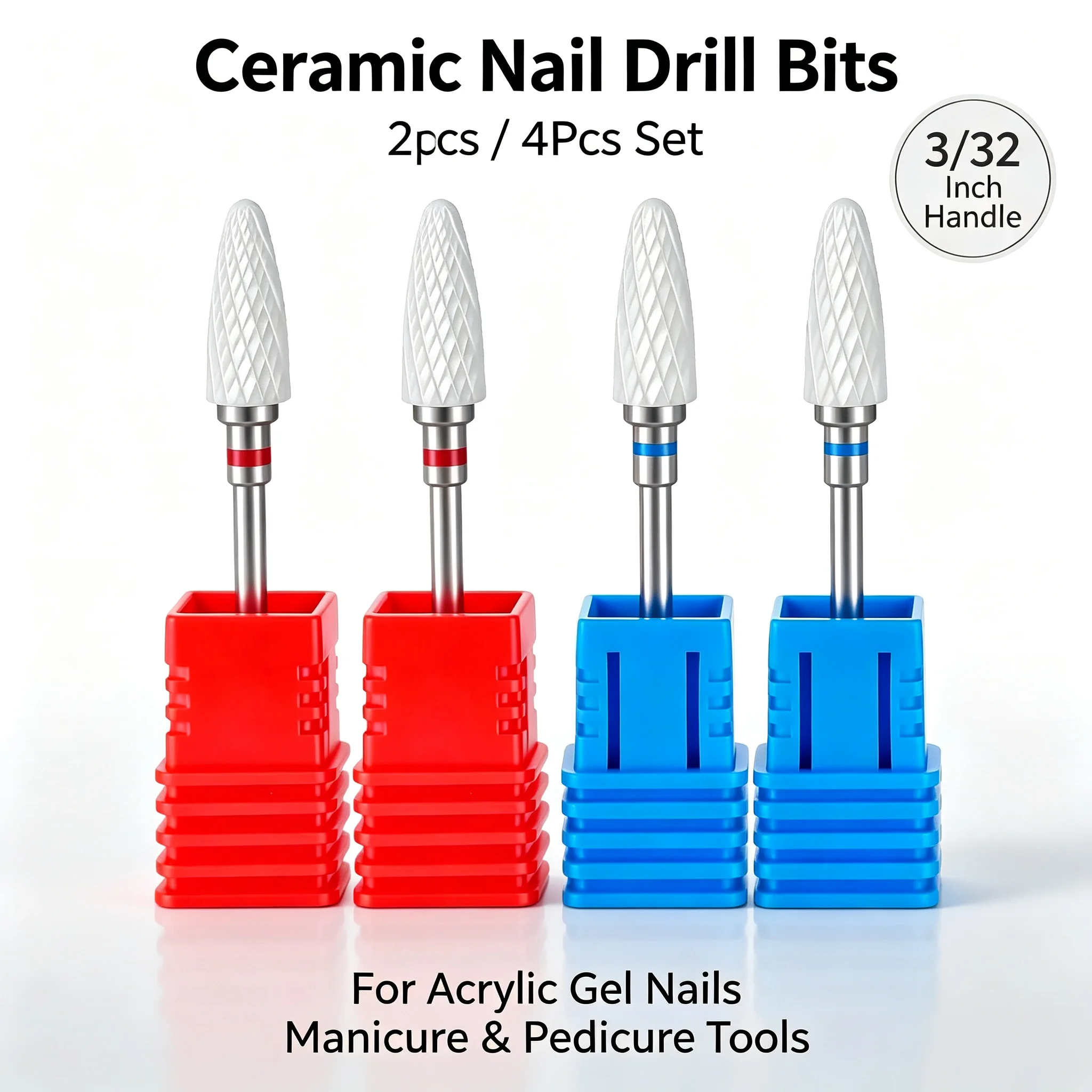 2Pcs/Set Ceramic Nail Drill Bits 3/32 Inch Handle for Acrylic Gel Nails Pedicure Manicure Beauty Tools Accessories