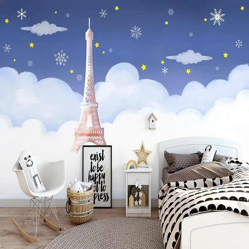 Custom Photo Wallpaper Nordic Romantic Iron Tower Starry Sky Children's Room Bedroom Wall Home Decor Mural Creative 3D Fresco