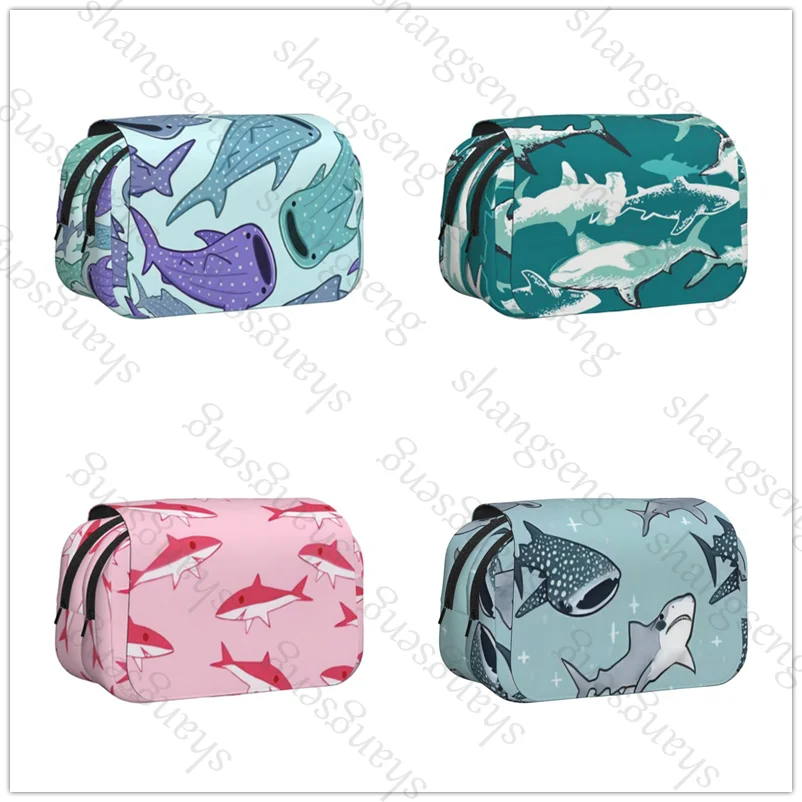 

Double Layer Flip Pencil Bag School Supplies Children's Pencil Box Storage Cosmetic Bag Gift Cartoon Shark