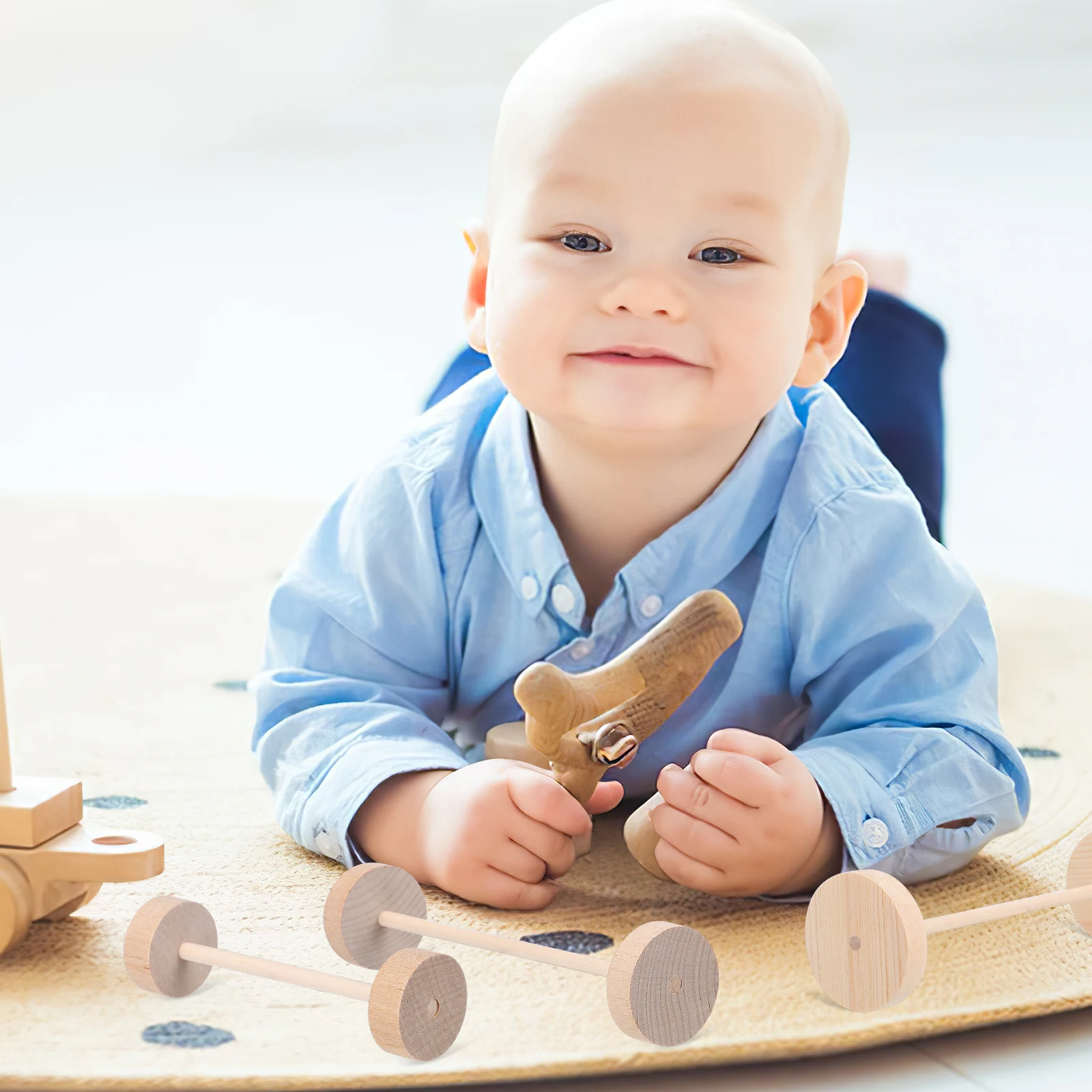 

1 set Wooden Wheel Set 28mm 35mm 45mm Wheels Each Sticks 150x5mm 100x5mm DIY Craft Unpainted Building Blocks