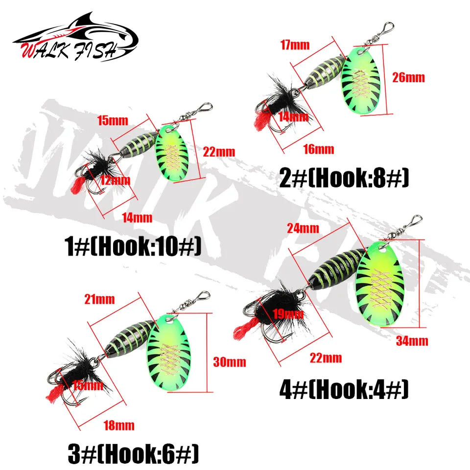 WALK FISH 낚시 미끼 회전 스팽글 스푼 스피너, 황동 고탄소강 후크, 워블러 베이스 페스카, 3.7g, 5.3g, 8.2g, 10.5g