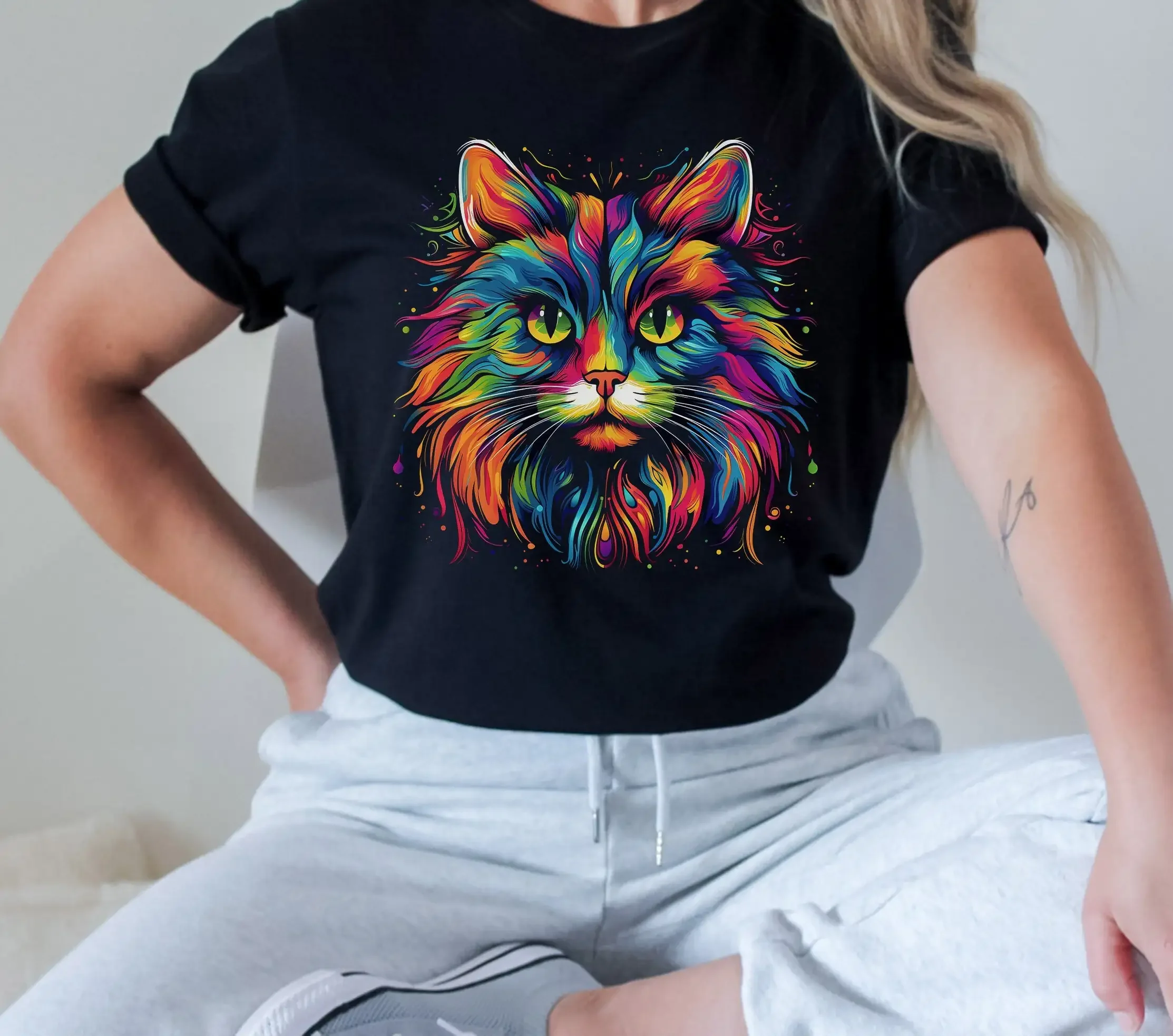 Colorful Cat T Shirt Kitten for Owner Animal