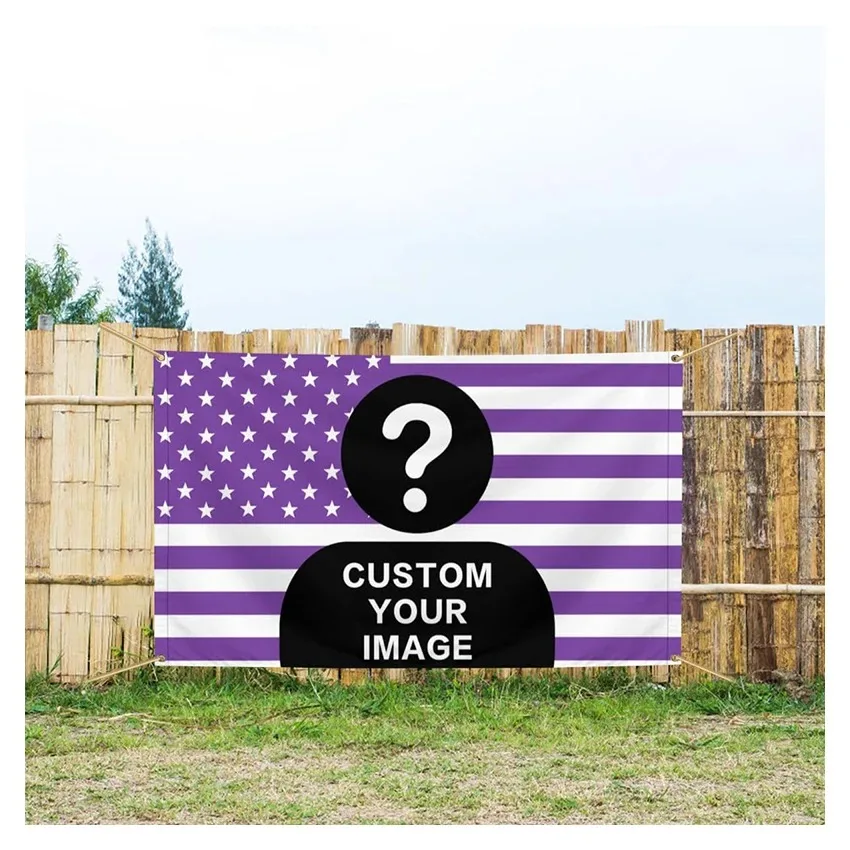 Personalized Custom Photo Flag, Upload Your Image, Purple American‑Style Banner for Home & Party Wall Decor