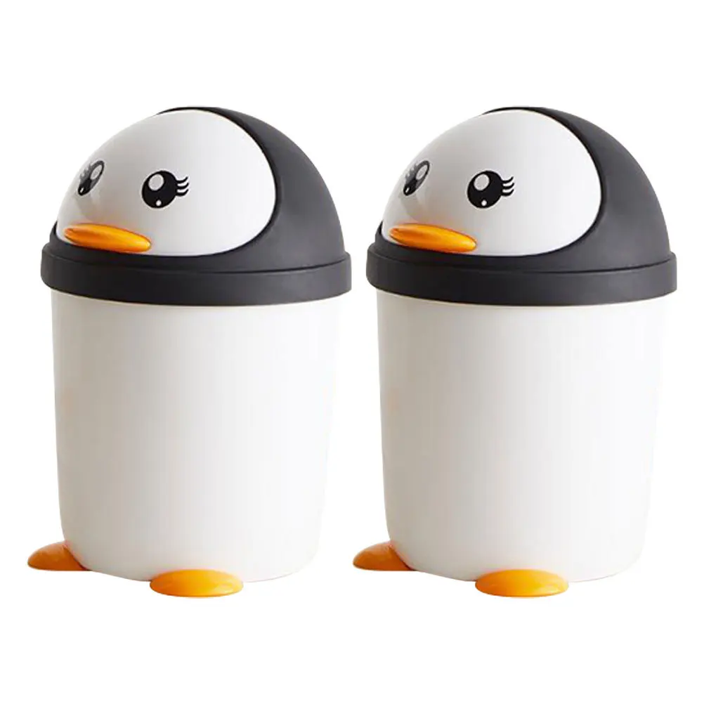 

2pcs Small Trash Can Penguin Shaped Plastic Dustbin With Swing Lid For Room Bedroom Office Home Car Use Cute Animal