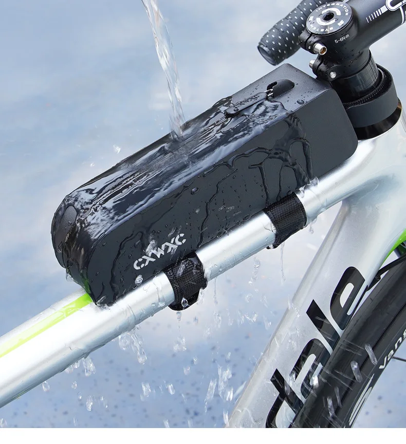 CXWXC Fahrrad-Tasche mit magnetischem Deckel, Oberrohrtasche mit Schrauben montiert und Riemen, Zwei-Wege-Installation, MTB, Rennrad, wasserdichte Frontrahmentasche – Detail 18