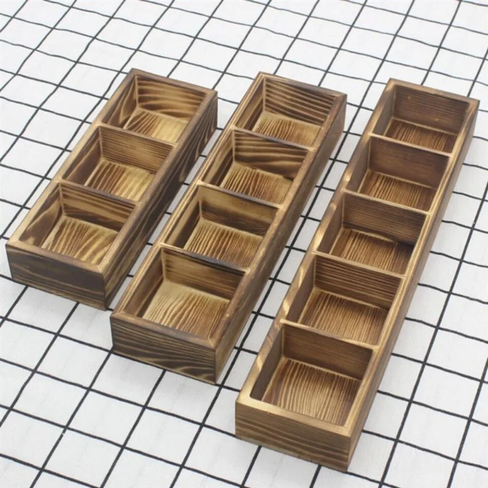 Desktop Creativity Tea Bag Holder Practical Exquisite Miscellaneous Sorting Grid Simple Solid Wood Retro Vintage Storage Bin