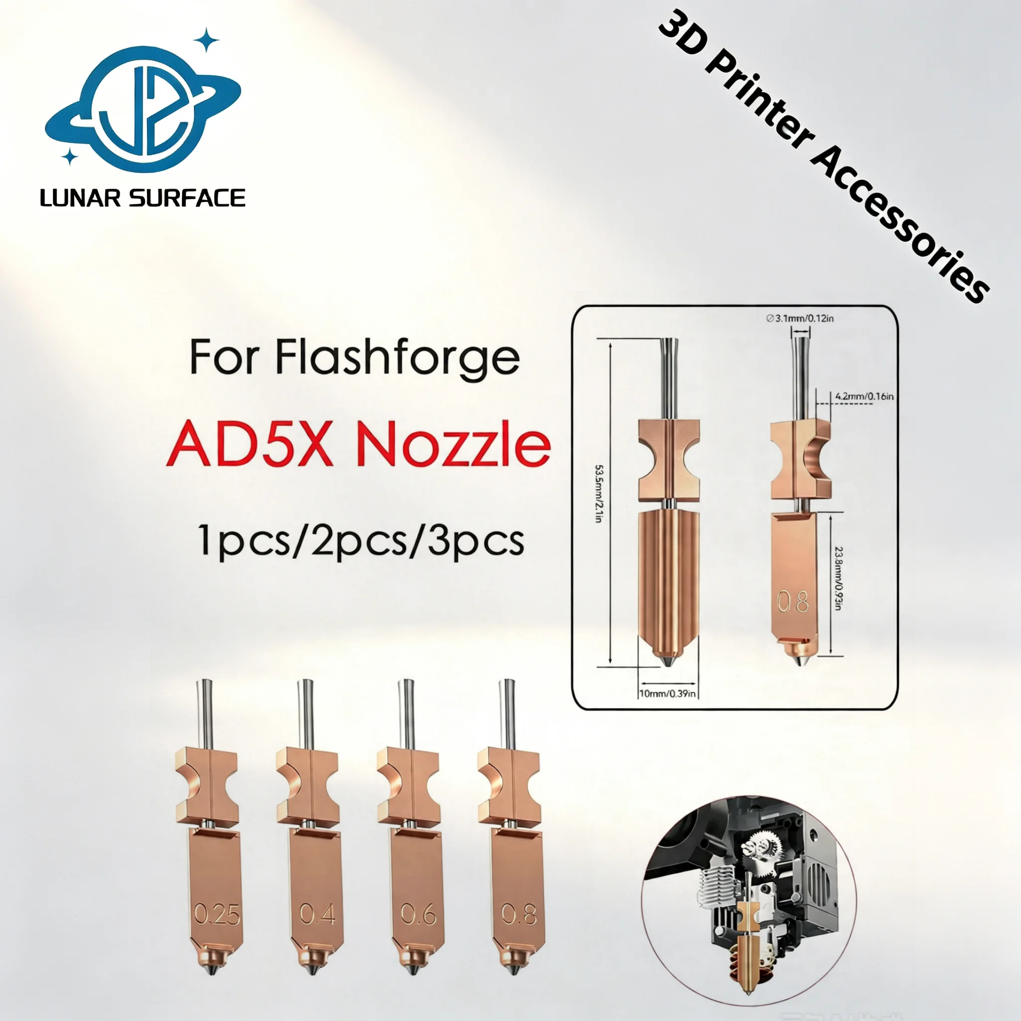 For Flashforge AD5X Bimetallic Hotend Nozzle 0.2-0.8mmCleaning Brush Hotend Replacement Parts For Flashforge AD5X3D Printer