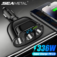 SEAMETAL 5 in 1 Car Charger 336W High Power Cigarette Lighter Splitter 66W Super Charging USB Phone Charger Adapter for 12V/24V