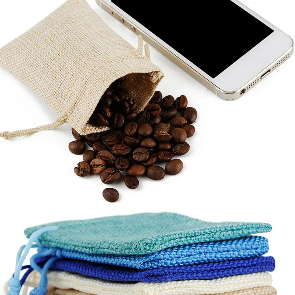 15Pcs 7x9cm Beige Linen Drawstring Candy Bag Gift Pouch Christmas Storage Container Jewelry Pouch Dustproof Breathable Kids