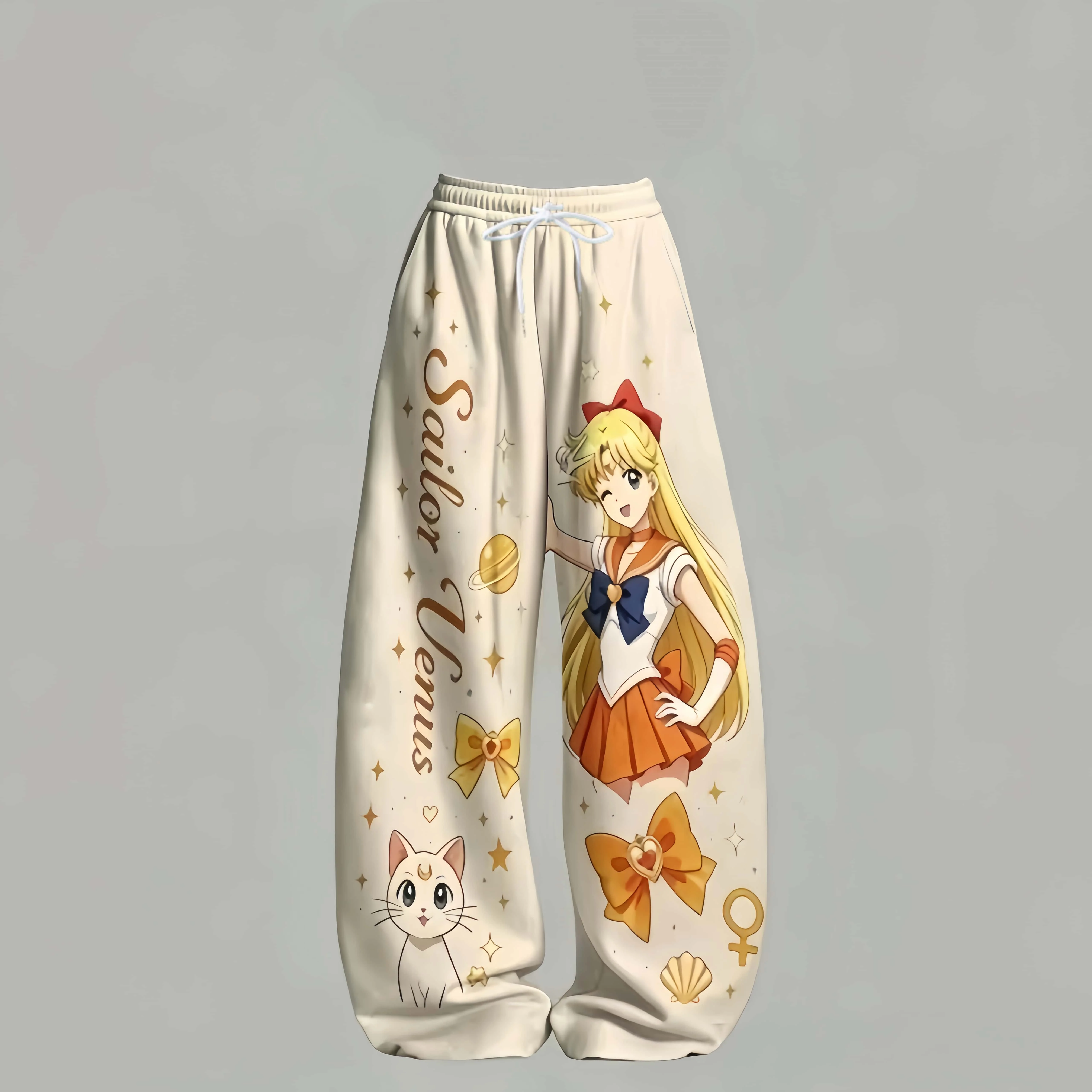 Beautiful Girl Warrior Moon Rabbit Printed Pants for Men and Women Y2K Anime Drawstring Casual Loose Anime Pants