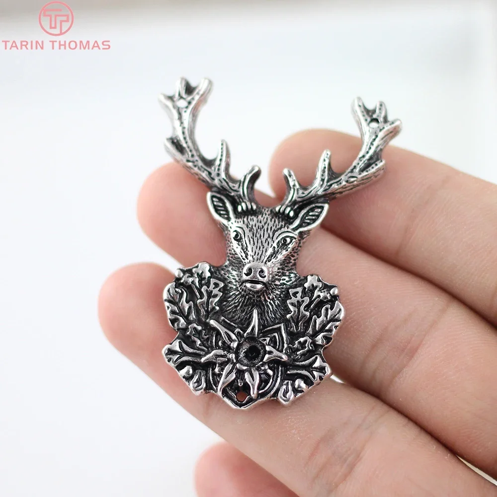 (3848)1 piece 51*38MM Antique Silver Color Plated Zinc Alloy Deer Pendants Diy Handmade Jewelry Findings Accessories Wholesale