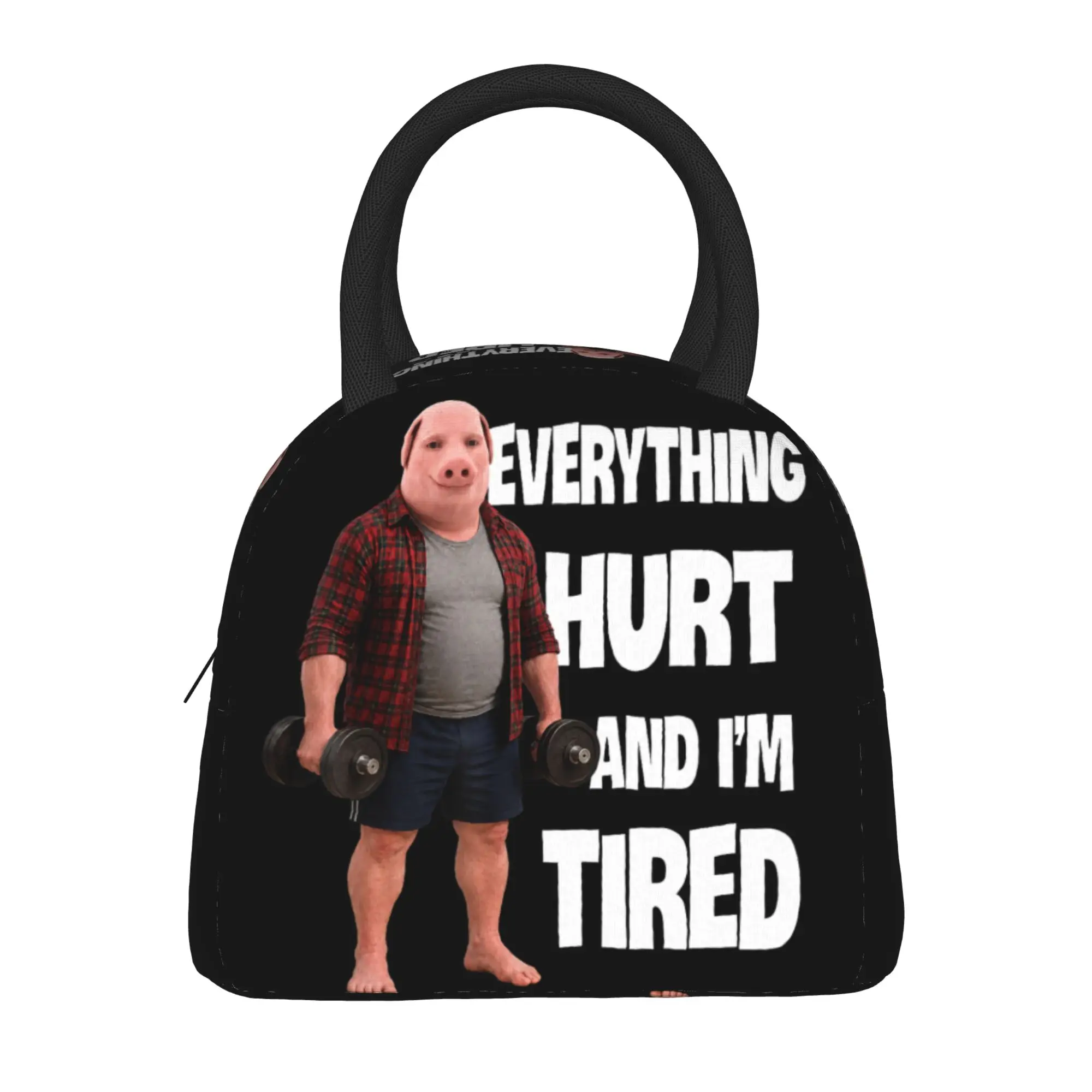 Funny John Pork Gym Everything Hurts and I‘m Tired Meme Lunch Bag Lunch Box Men Print Cooler Bag Vintage Thermal Tote Handbags