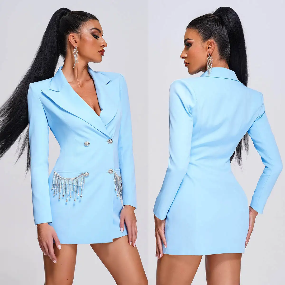 

Sky Blue Women Blazer Dress Beading Tailored Ladies Tuxedos Wedding Wear Party Prom Jacket 1 Piece