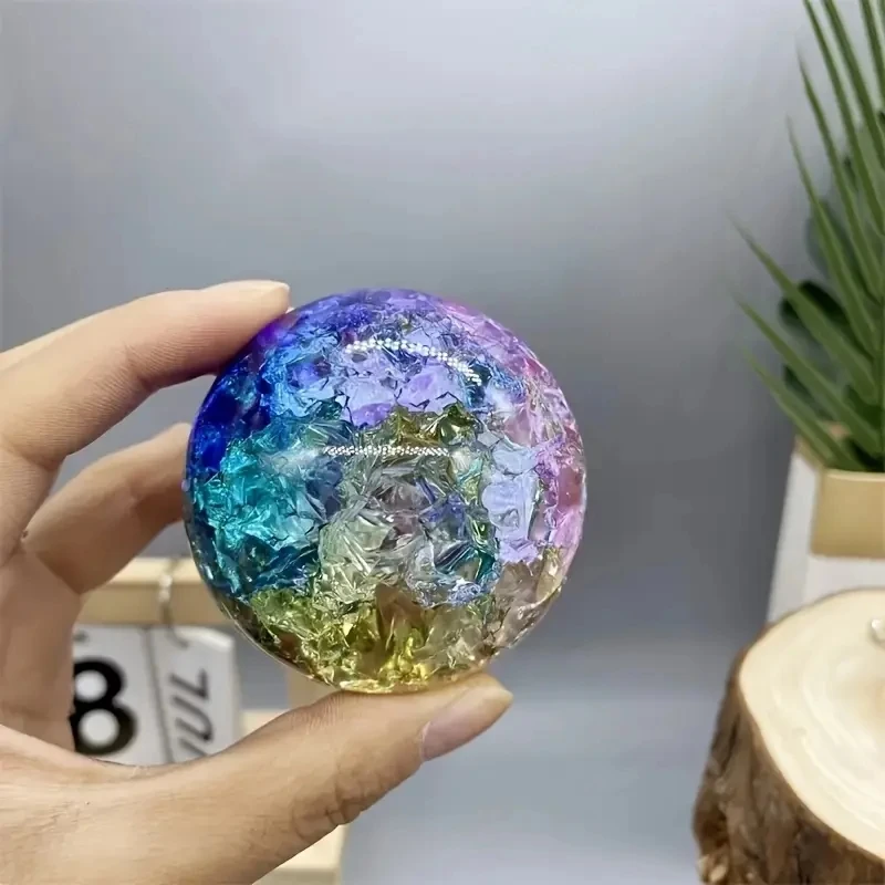 1pc Ice Crack Sphere Colorful Glass Crystal Ball with Metal Stand Decor for Home Decorations