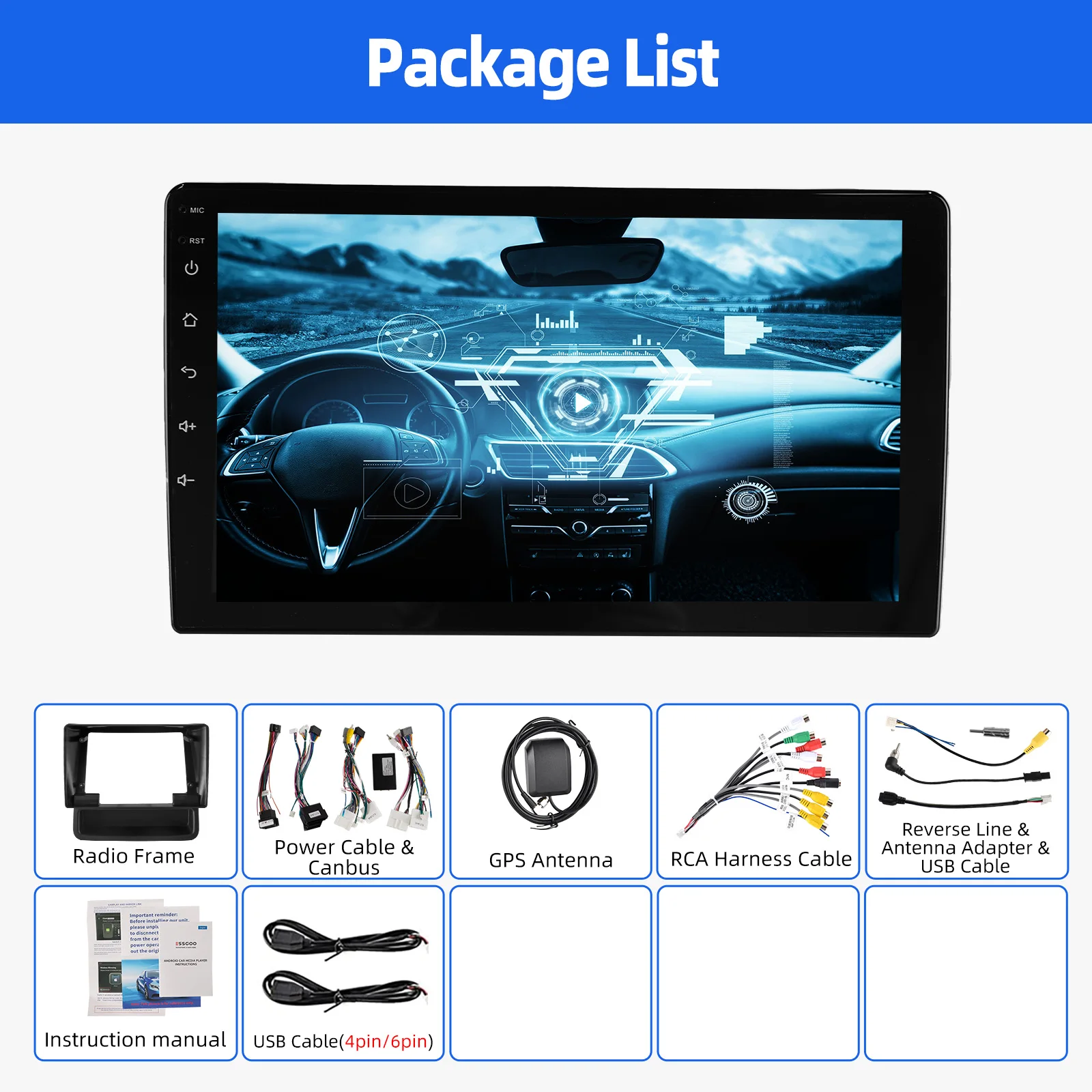 ESSGOO Android 15 10.1 Zoll IPS Touchscreen Für Opel Vivaro A Renault Trafic 2 Apple Carplay Autoradio GPS Navigation WIFI Lenkradfernbedienung RDS FM Bluetooth USB Spiegel Link ASP Sound Canbus Geteilter Bildschirm – Detail 17