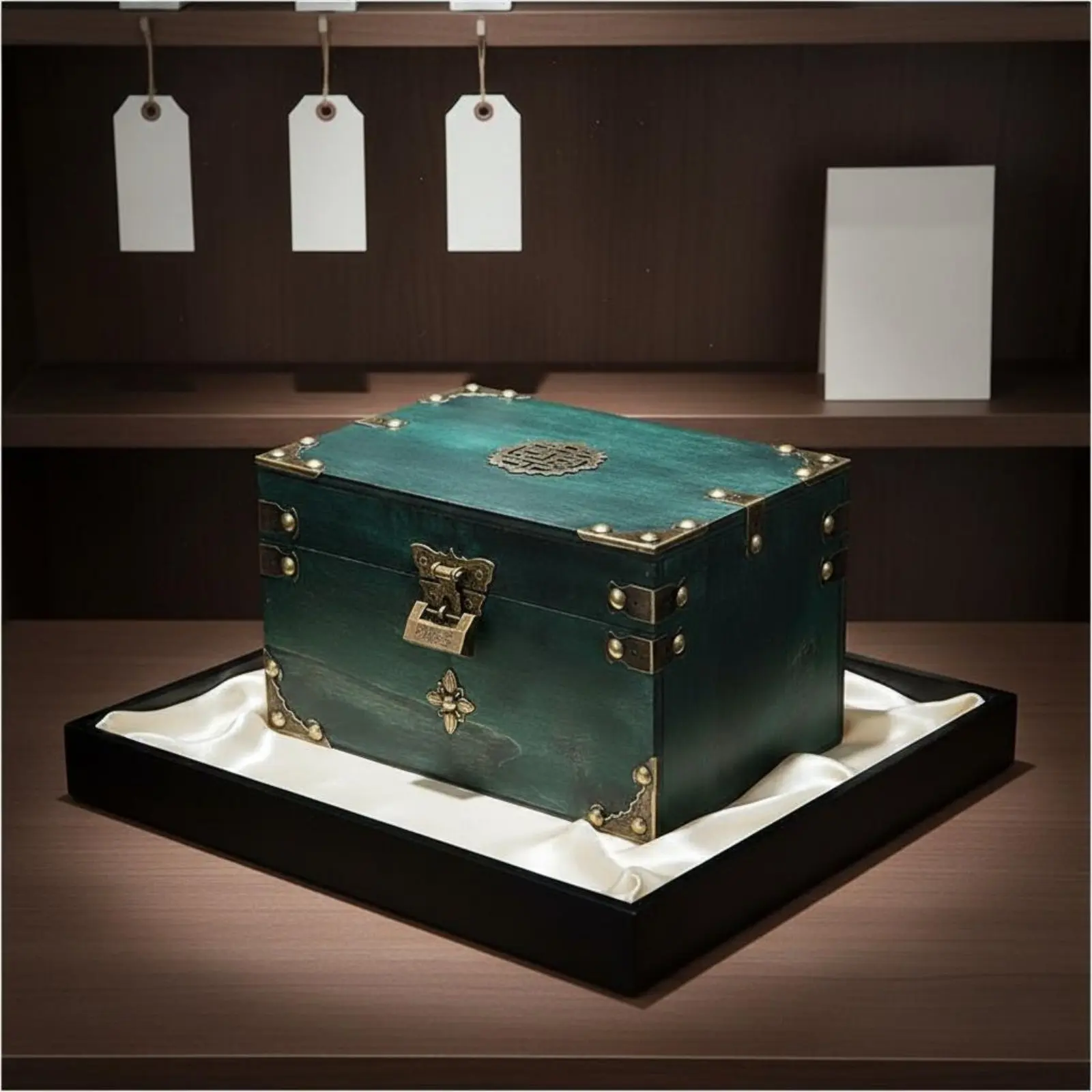 Wooden Jewelry Box Lockable Design Chinese Design Keepsake Box Antique Design Treasure Chest Multifunctional for Home Decor view 3
