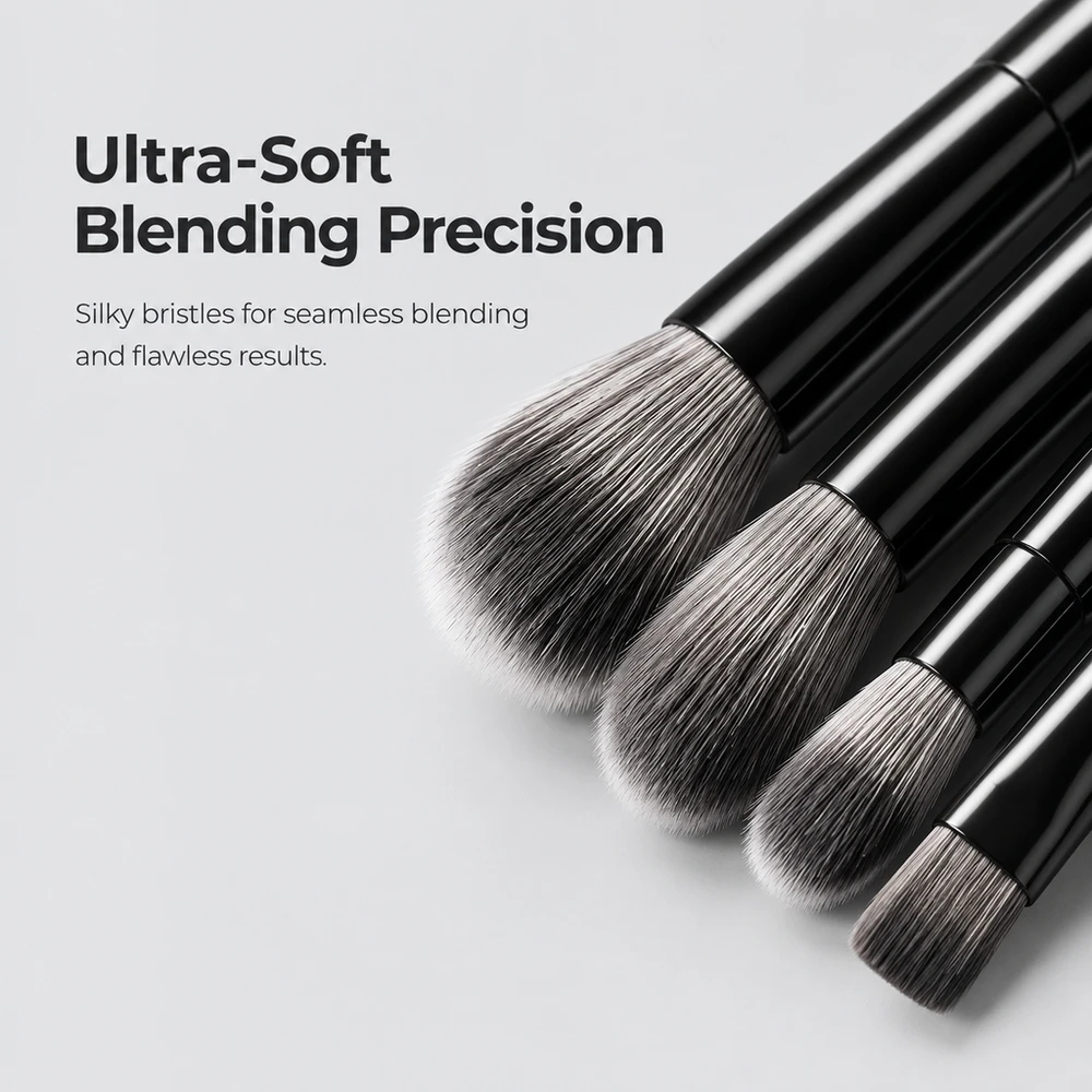 Eye Makeup Brush Set 10 Pieces Soft Black Bristle Eyeshadow Blending Under Eye Liner Knife Edge Detailing Mini Tool Kit