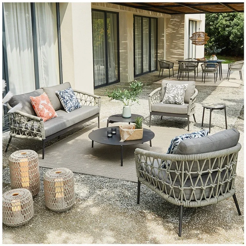 Luxury Outdoor Furniture Aluminum Frame Patio Garden Set Hotel resistant Rope Woven Outdoor Sofa