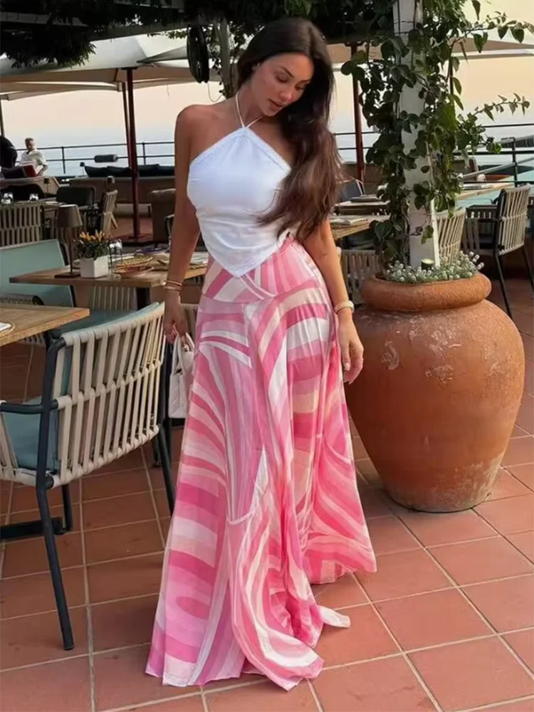 Summer Fashion Beach Casual Resort Geometric Printing Long Skirt Women's Party Elegant A-Line Half Skirt