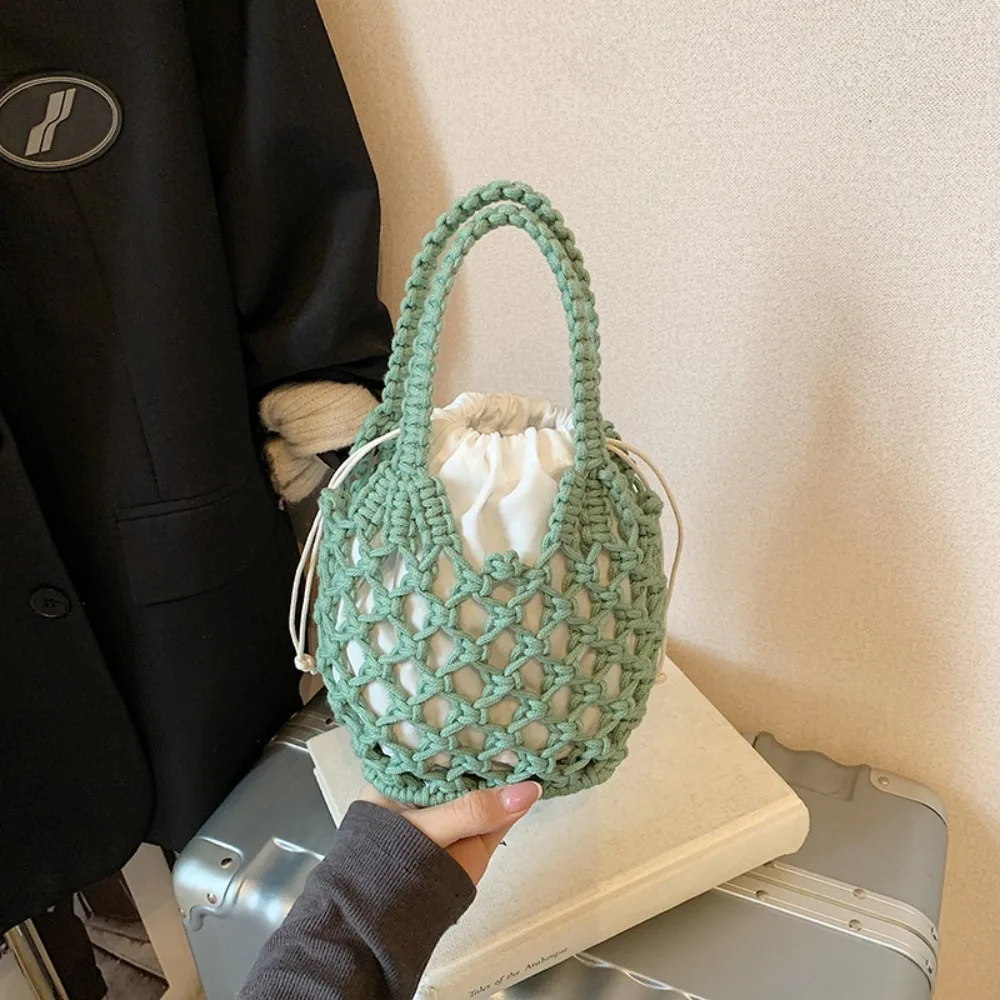 

Portable Mini Bucket Bag Knitted Bag Hollowed Out Bohemian Weave Bag Handbag Storage Bag Crochet Tote Bag Outdoor