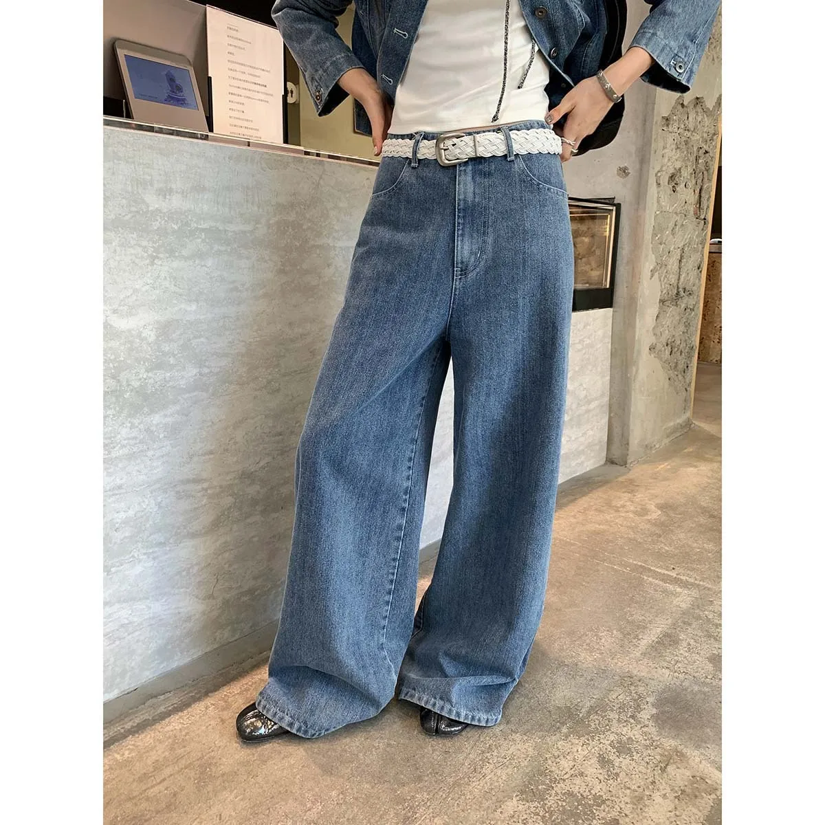 

Washed Loose Wide Leg Jeans For Women Straight Floor-length Pants