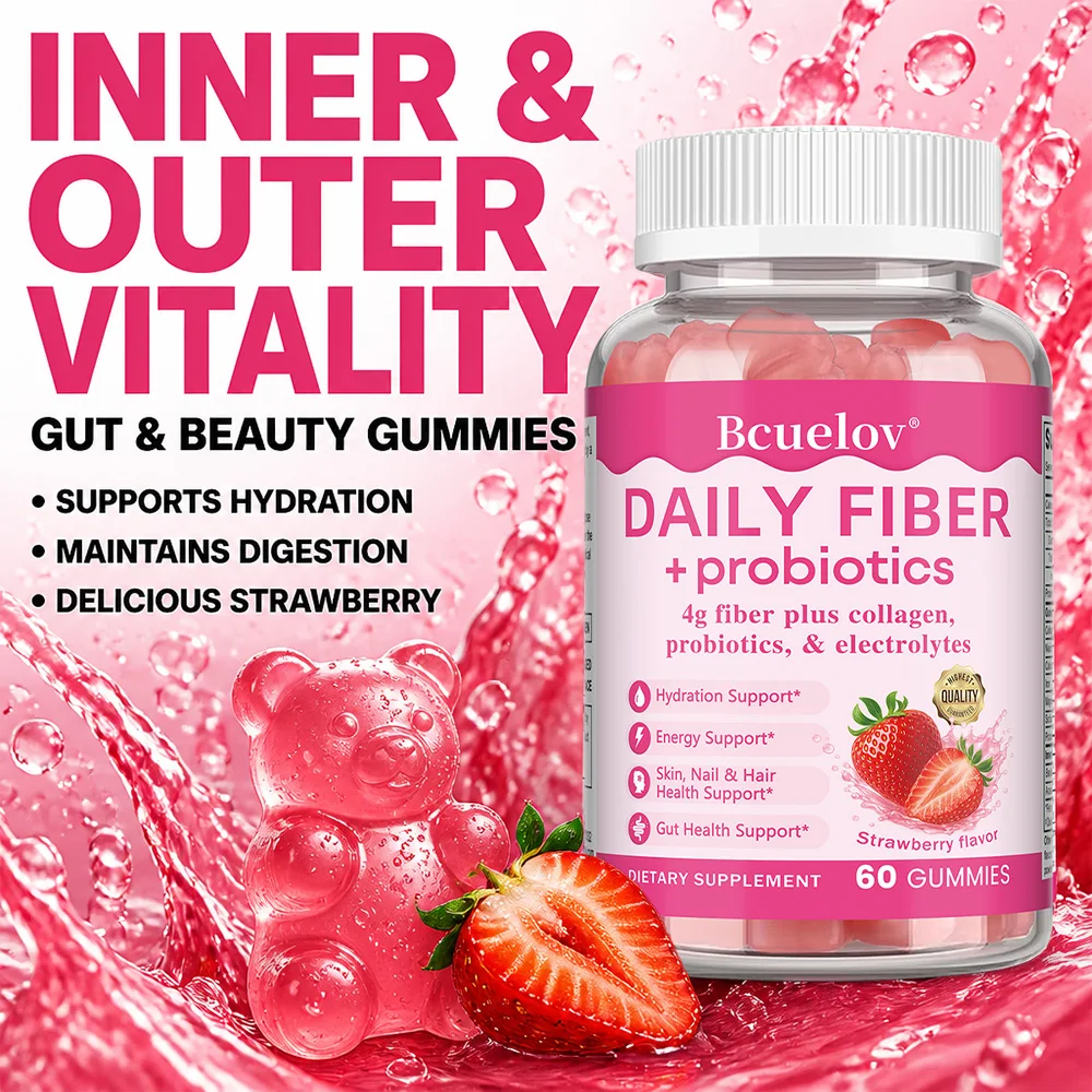 Daily Dietary Fiber+Probiotic, with Collagen, Provides Hydration and Energy, Supports Healthy Skin, Nails, Hair, and Gut Health