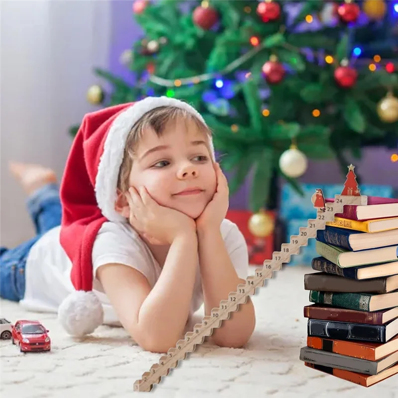 A59E-تسلق الدرج الخشبي تقويم عيد الميلاد، تقويم العد التنازلي لدرج سانتا، زينة العد التنازلي لعيد الميلاد (قطعتان)