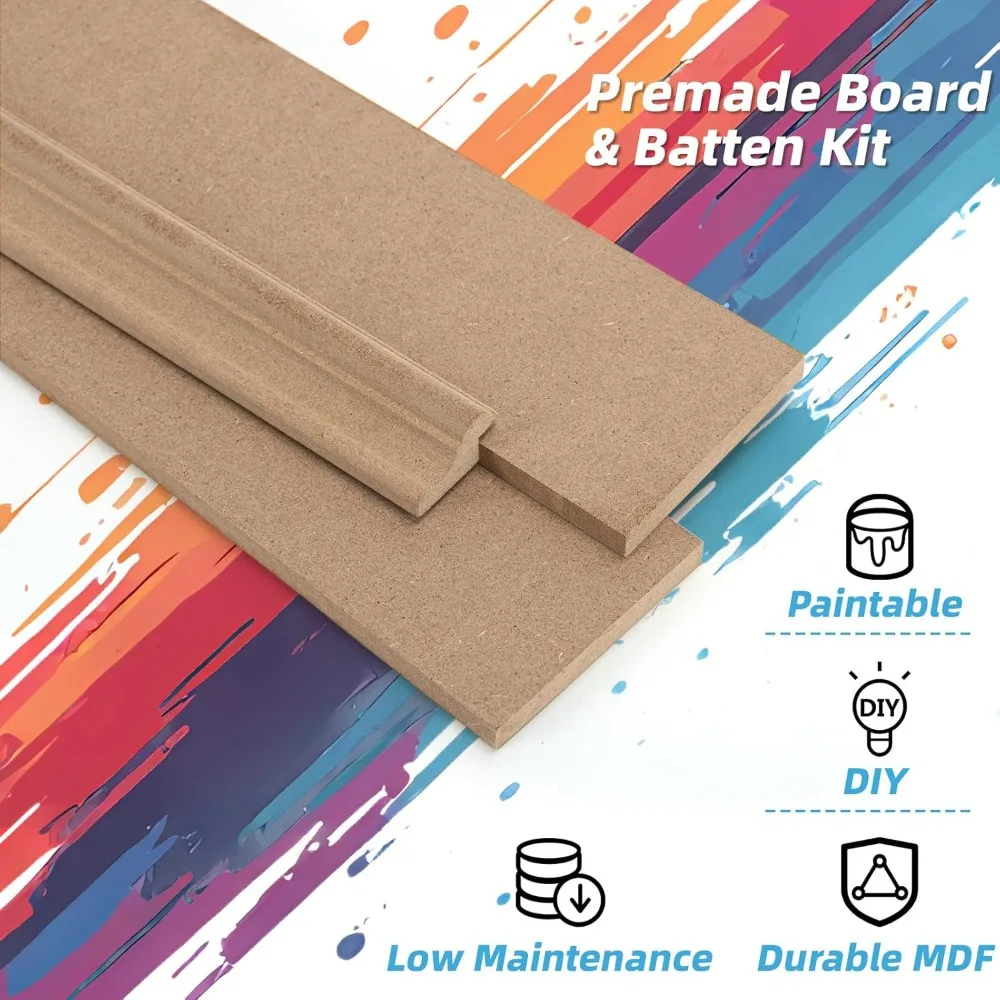 미리 제작된 보드 및 배튼 페인트 가능한 웨인스코팅 키트, 주방 침실 거실 홈 데코 커버용 MDF 액센트 월 패널