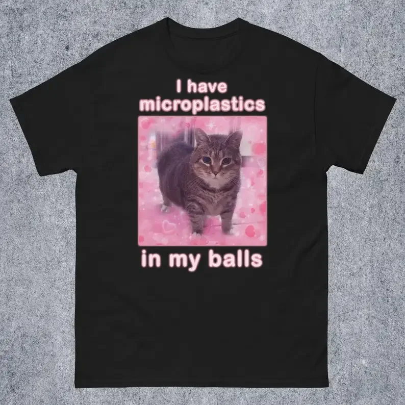 

Футболка I Have Microplastics in My Balls с забавным котом-мемом, подарок для женщин, рубашка с железными кошками, глупые, глупые подарки, футболка с котом Goofy Ahh