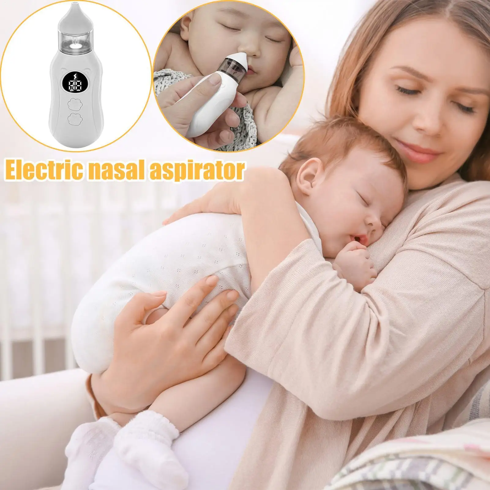 Electric Baby Nose Sucker Rechargeable Booger Remover with Double Size Replacement Head Adjustable Suction Baby Nose Cleaner