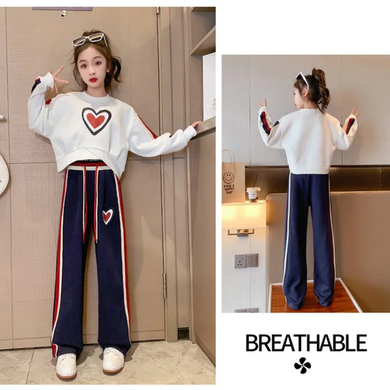 Spring Teenage Girl Clothes Children Side Stripe Sweater Pants Suit Kid Fashion Pullover Top And Bottom 2 Pieces Sets Tracksuit