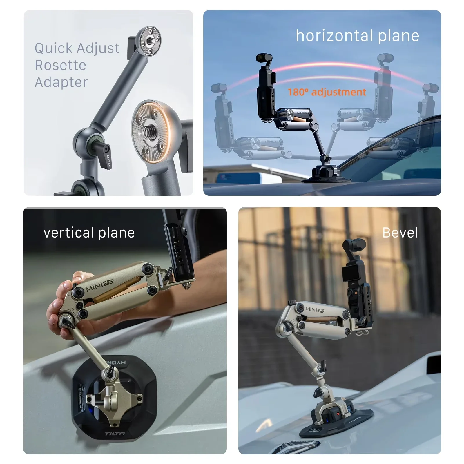 TILTA HDA-T15 สําหรับ DJI Pocket 3 สําหรับ Insta360 X3 X4 Hydra Alien Mini Car Shock Absorbing Arm รถยิงไฟฟ้าดูดถ้วย