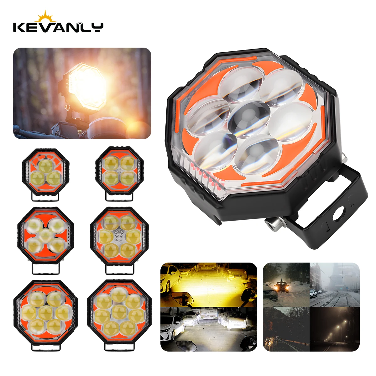 

Motorcycle LED Octagonal Spotlight Strobe Led Auxiliary Headlights 3-8 Lens Dual Color Work Lamp for Car Truck 4x4 Off Road ATV