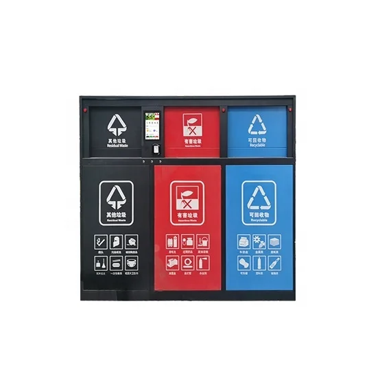 

Outdoor Smart Garbage Bin with Full Detection Alarm 3 Compartments & LCD Screen Intelligent Waste Sorting Sensor Type