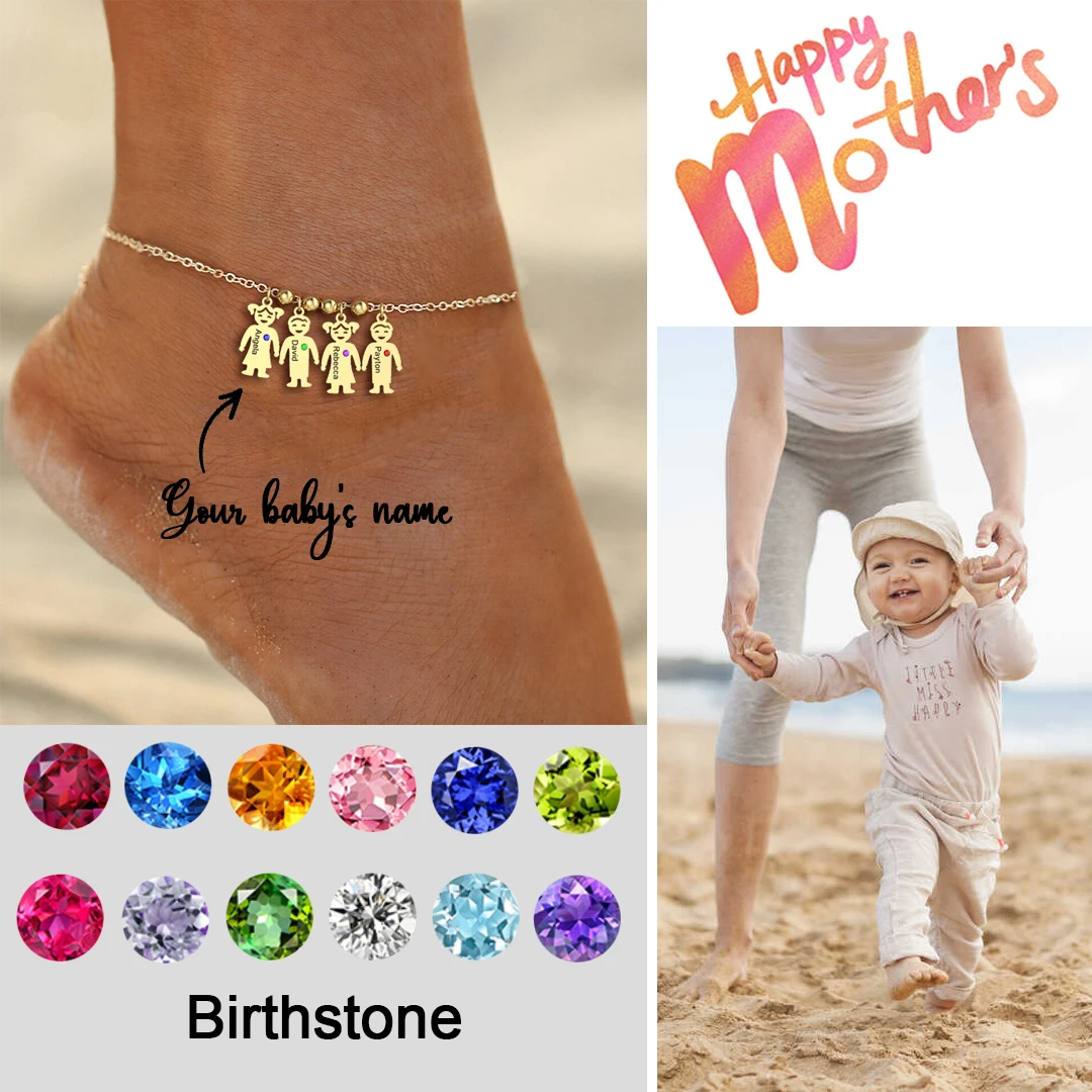 

Custom Kids Names Anklet with Cute Kid Charms Personalized Names Anklet Stainless Steel Jewelry Gift