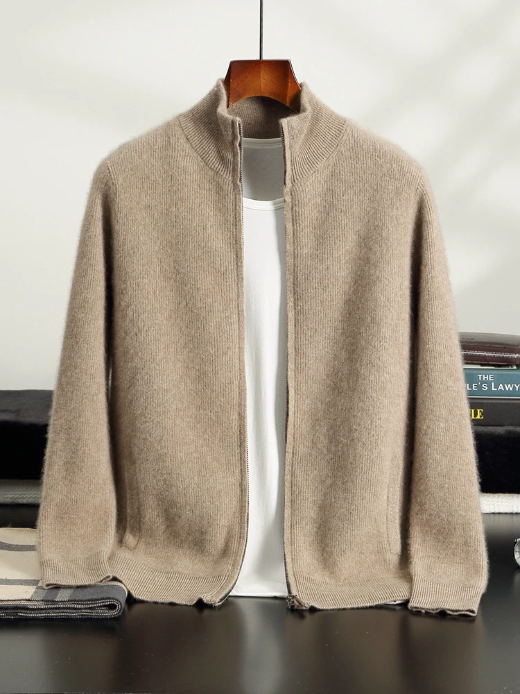 

Men's 100% Cashmere Sweater Mock Neck Zipper Cardigan Jacquard Knitted Sweater Smart Casual Style Jacket for Autumn Winter
