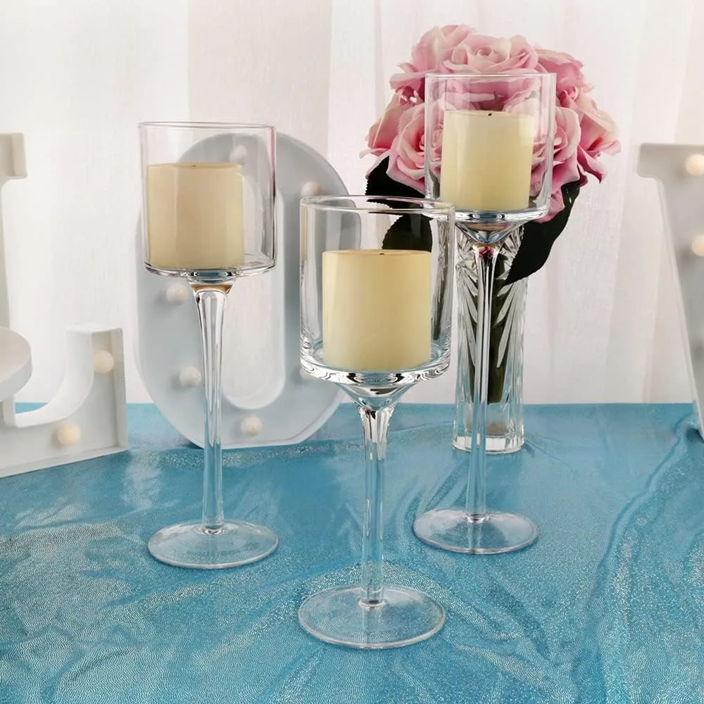 10 Sets (30 Pcs) Candlestick & Tealight Candle Holders Tall High Elegant Clear Glass Tealight Holder Suitable for Candles