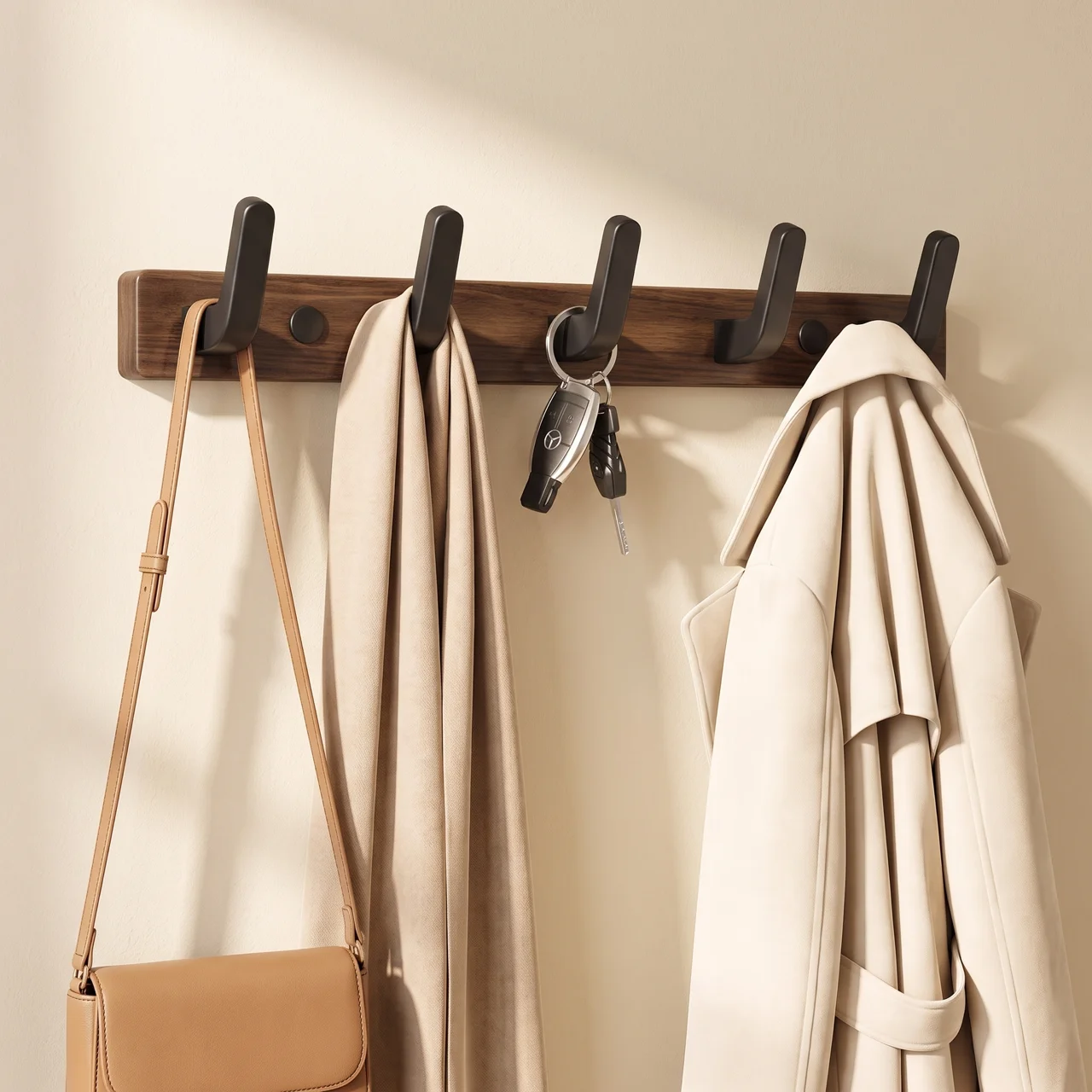 Wandmontierte Garderobenleiste aus Massivholz, bohrfreie Klebehakenleiste, Hochleistungs-Aufhänger für Eingangsbereich, Tür, Ankleidezimmer, Schlafzimmer